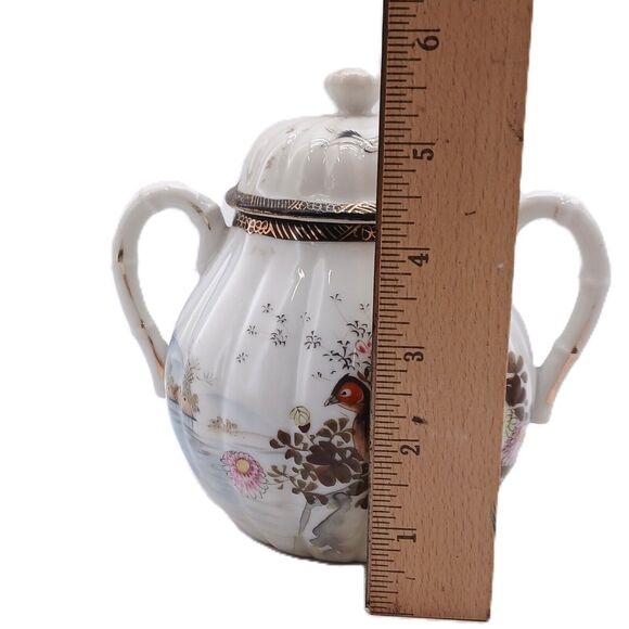 Vintage Japanese Kutani Style Porcelain Lidded Sugar Bowl Pot Hand Painted - Picture 11 of 13